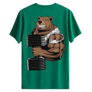 TRAILIN Men's Weightlifting Bear Graphic T-Shirt, Cotton, Short Sleeve, Crew Neck